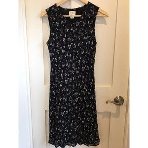 Ann Taylor Black Floral Dress Womens Size 8 Petite Rayon Flowy